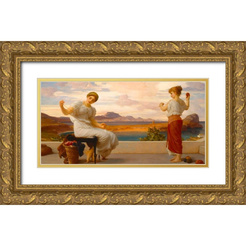 Winding the Skein Gold Ornate Wood Framed Art Print with Double Matting by Leighton, Frederic