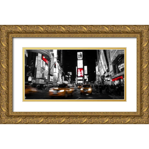 Nightlife in Times Square Gold Ornate Wood Framed Art Print with Double Matting by Ludo, H.