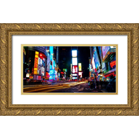 Times Square by night Gold Ornate Wood Framed Art Print with Double Matting by Ludo, H.
