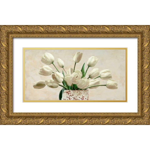 Bouquet blanc Gold Ornate Wood Framed Art Print with Double Matting by Sanna, Leonardo