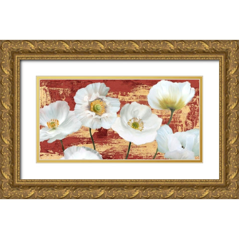 Washed Poppies (Red and Gold) Gold Ornate Wood Framed Art Print with Double Matting by Sanna, Leonardo