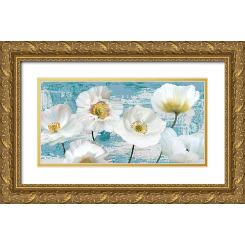 Washed Poppies (Aqua) Gold Ornate Wood Framed Art Print with Double Matting by Sanna, Leonardo