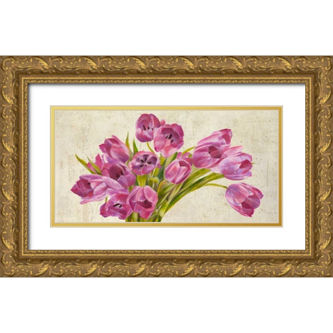 Tulipes Gold Ornate Wood Framed Art Print with Double Matting by Sanna, Leonardo