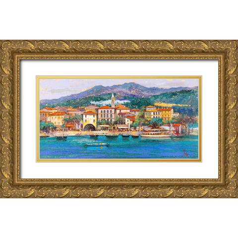 Paese sul Lago Gold Ornate Wood Framed Art Print with Double Matting by Florio, Luigi