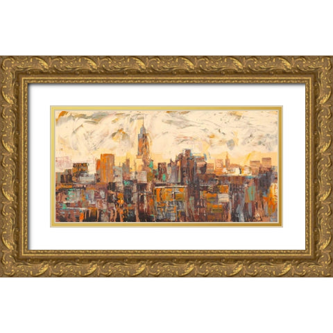 Mattino a New York Gold Ornate Wood Framed Art Print with Double Matting by Florio, Luigi