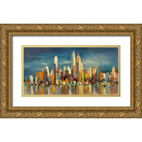 New York- riflessi del mattino Gold Ornate Wood Framed Art Print with Double Matting by Florio, Luigi