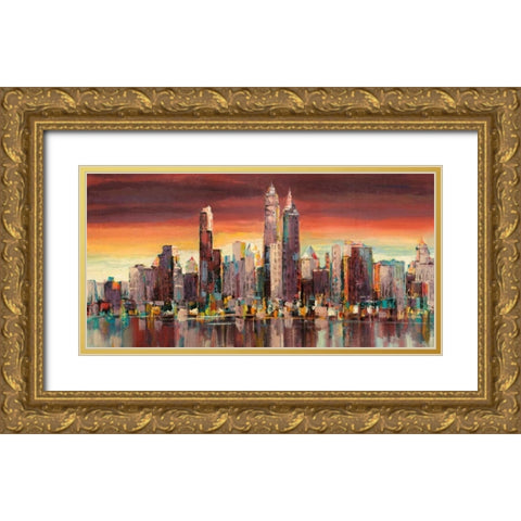 Sera su New York Gold Ornate Wood Framed Art Print with Double Matting by Florio, Luigi