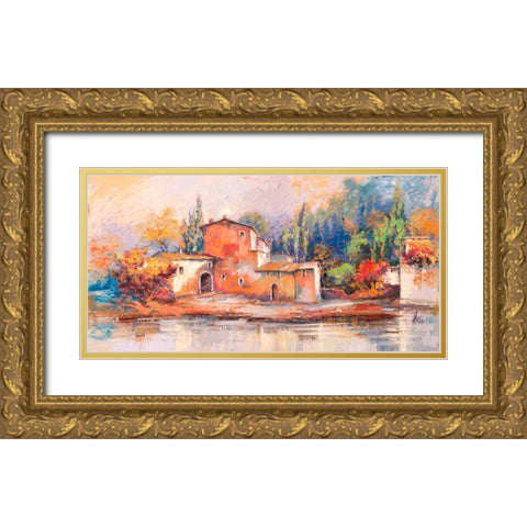Case sul lago Gold Ornate Wood Framed Art Print with Double Matting by Florio, Luigi