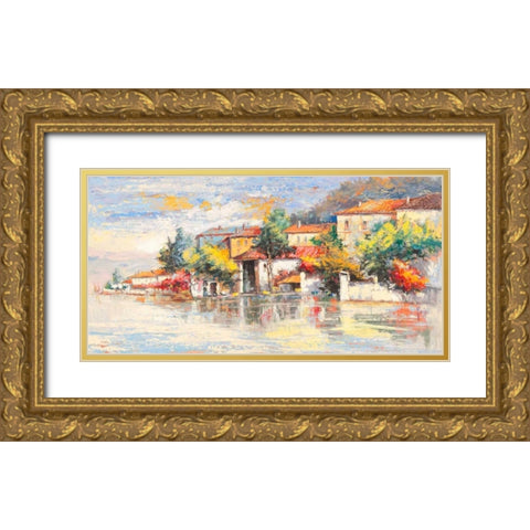 Paese sul lago Gold Ornate Wood Framed Art Print with Double Matting by Florio, Luigi
