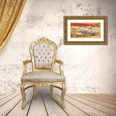 Tramonto su Roma Gold Ornate Wood Framed Art Print with Double Matting by Florio, Luigi