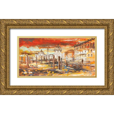 Tramonto su Roma Gold Ornate Wood Framed Art Print with Double Matting by Florio, Luigi
