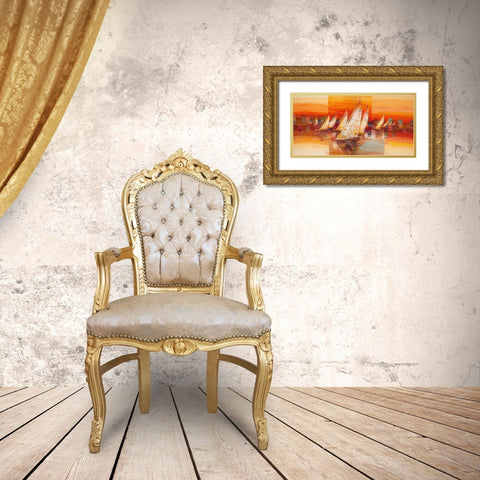 Vele al tramonto Gold Ornate Wood Framed Art Print with Double Matting by Florio, Luigi