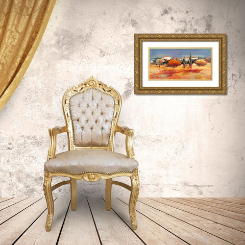 Campagna nel sole Gold Ornate Wood Framed Art Print with Double Matting by Florio, Luigi