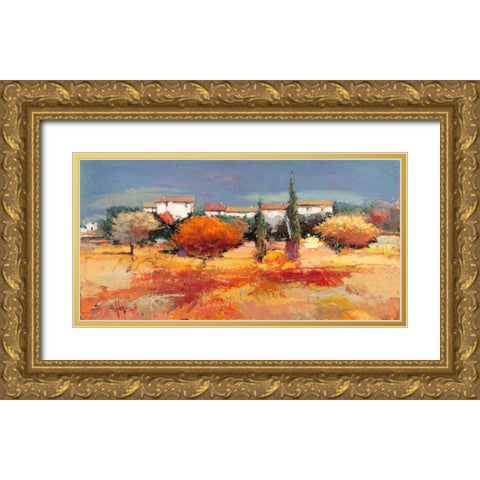 Campagna nel sole Gold Ornate Wood Framed Art Print with Double Matting by Florio, Luigi