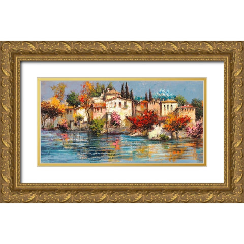 Borgo italiano Gold Ornate Wood Framed Art Print with Double Matting by Luigi, Florio