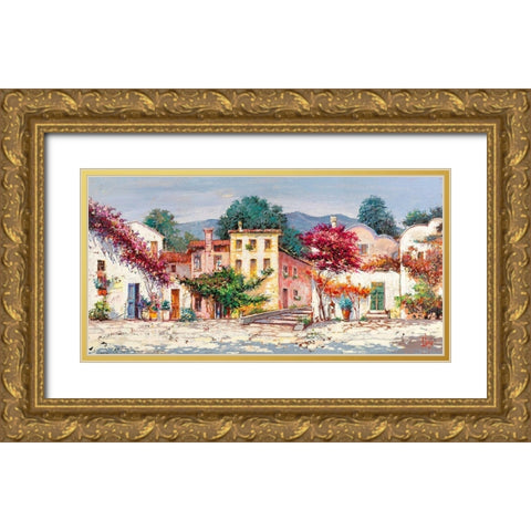 Paese mediterraneo Gold Ornate Wood Framed Art Print with Double Matting by Luigi, Florio