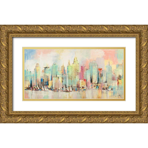 Skyline a colori Gold Ornate Wood Framed Art Print with Double Matting by Florio, Luigi
