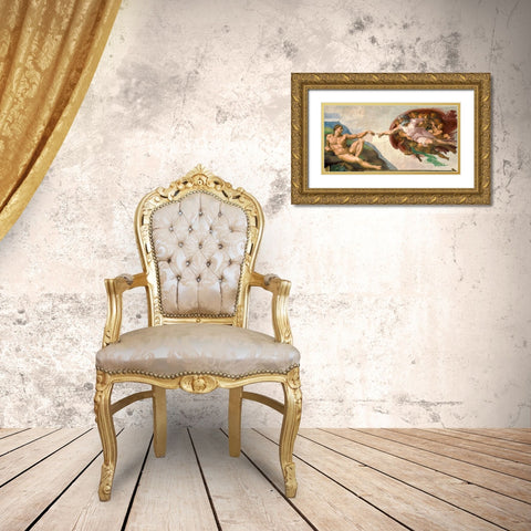 La creazione di Adamo (restored) Gold Ornate Wood Framed Art Print with Double Matting by Buonarroti, Michelangelo