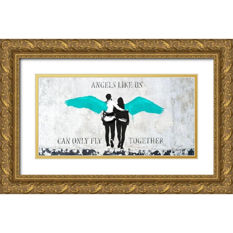 Angels Like Us (Aqua) Gold Ornate Wood Framed Art Print with Double Matting by Masterfunk Collective