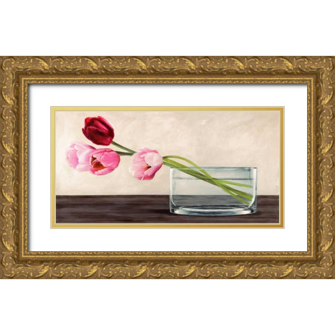 Modern composition Tulips Gold Ornate Wood Framed Art Print with Double Matting by Mills, Shin
