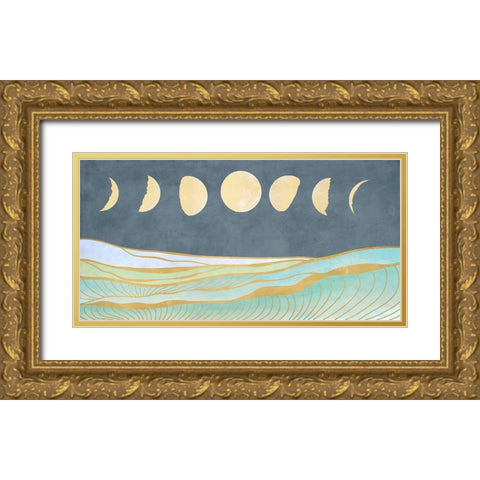 Moon and Tidal Waves Gold Ornate Wood Framed Art Print with Double Matting by Miko, Sayaka
