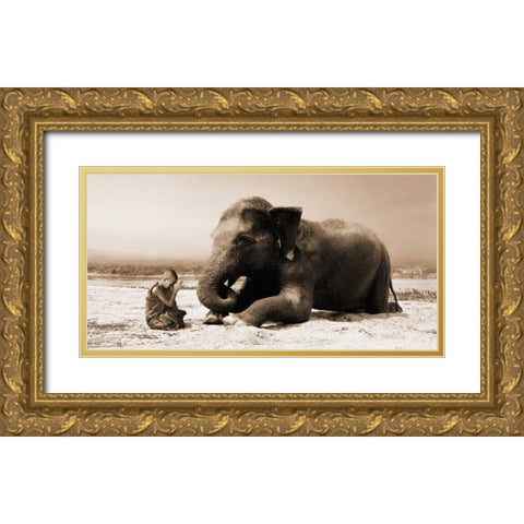 Praying by the River Gold Ornate Wood Framed Art Print with Double Matting by Moreau, Marc