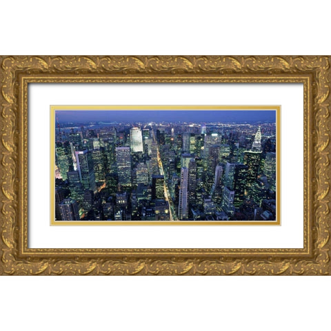 Fifth avenue and Midtown Manhattan, NYC Gold Ornate Wood Framed Art Print with Double Matting by Setboun, Michel