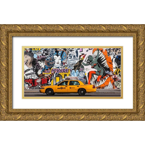 Taxi and mural painting in Soho, NYC Gold Ornate Wood Framed Art Print with Double Matting by Setboun, Michel