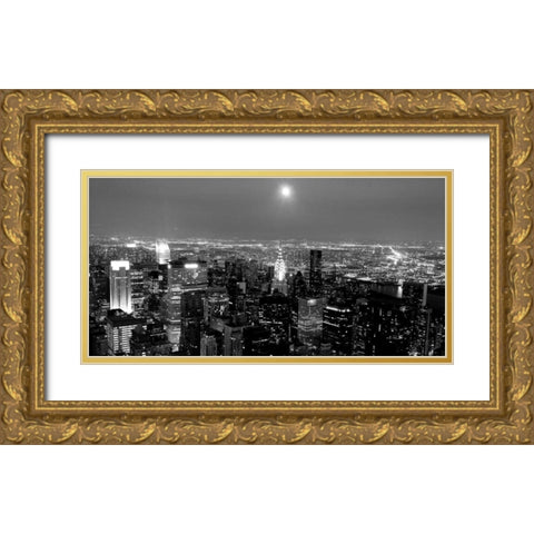 Aerial view of Manhattan, NYC Gold Ornate Wood Framed Art Print with Double Matting by Setboun, Michel