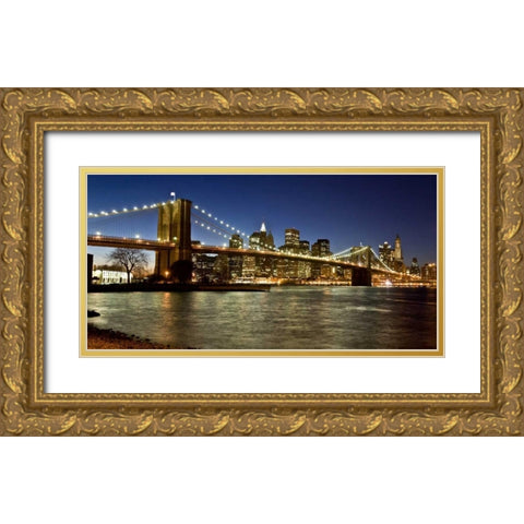Panoramic view of Lower Manhattan at dusk, NYC Gold Ornate Wood Framed Art Print with Double Matting by Setboun, Michel