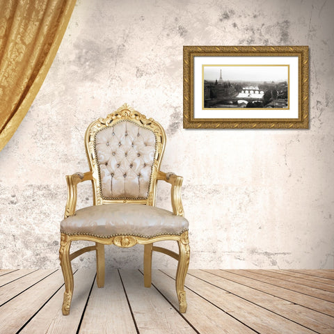 Bridges over the Seine river, Paris Gold Ornate Wood Framed Art Print with Double Matting by Setboun, Michel