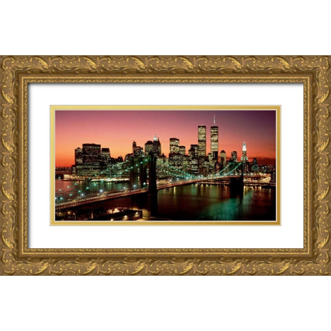 Brooklyn Bridge NYC Gold Ornate Wood Framed Art Print with Double Matting by Berenholtz, Richard