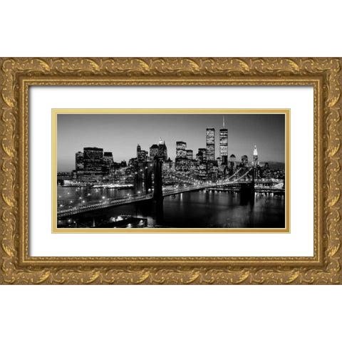 Brooklyn Bridge NYC Gold Ornate Wood Framed Art Print with Double Matting by Berenholtz, Richard
