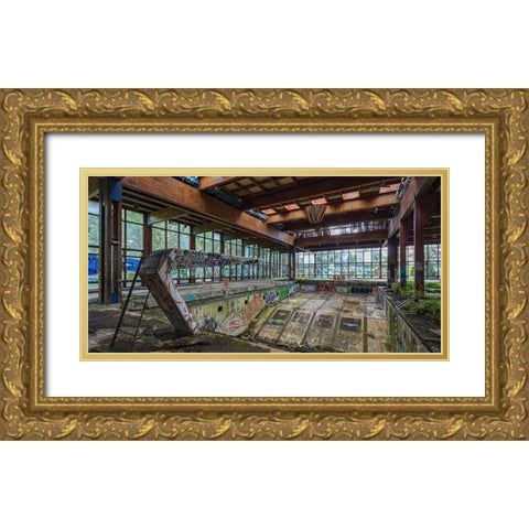 Abandoned Resort Pool, Upstate NY (detail) Gold Ornate Wood Framed Art Print with Double Matting by Berenholtz, Richard