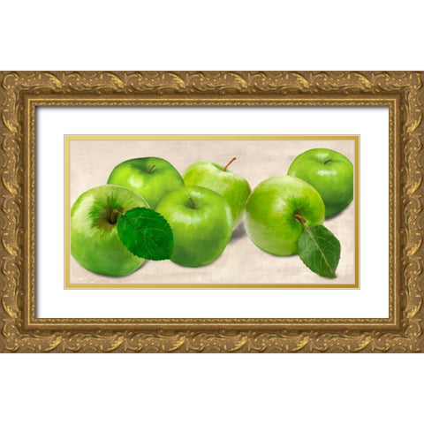 Green Apples Gold Ornate Wood Framed Art Print with Double Matting by Barbieri, Remo
