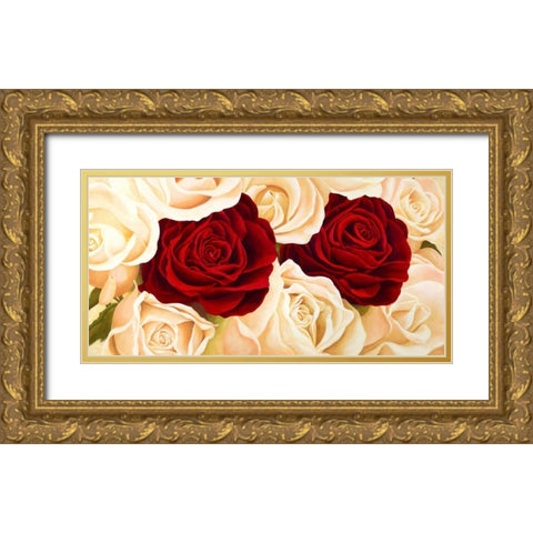 Rose composition Gold Ornate Wood Framed Art Print with Double Matting by Biffi, Serena