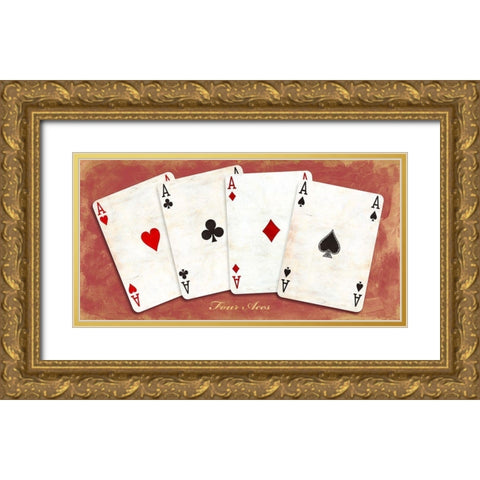 Four Aces (Red) Gold Ornate Wood Framed Art Print with Double Matting by Sandro, Ferrari