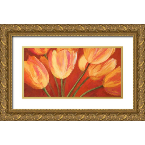 Orange Tulips Gold Ornate Wood Framed Art Print with Double Matting by Mei, Silvia