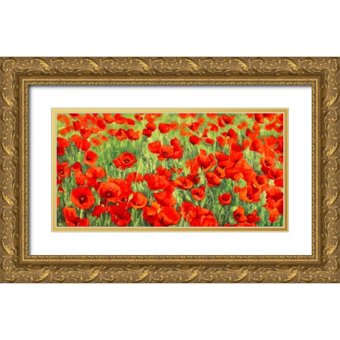 Poppy Field Gold Ornate Wood Framed Art Print with Double Matting by Mei, Silvia