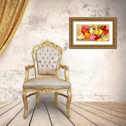 Field of Colorful Tulips Gold Ornate Wood Framed Art Print with Double Matting by Stone, Jim