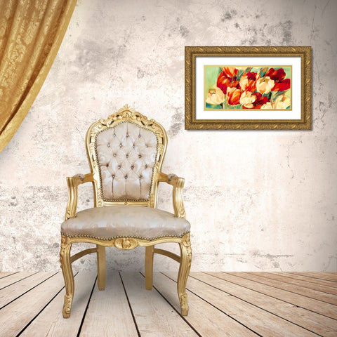 Red And White Tulips Gold Ornate Wood Framed Art Print with Double Matting by Stone, Jim