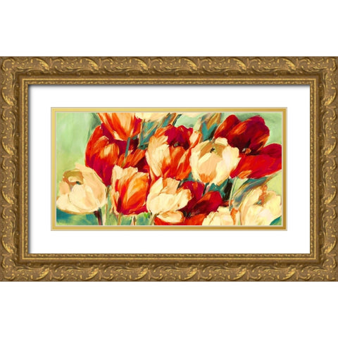 Red And White Tulips Gold Ornate Wood Framed Art Print with Double Matting by Stone, Jim