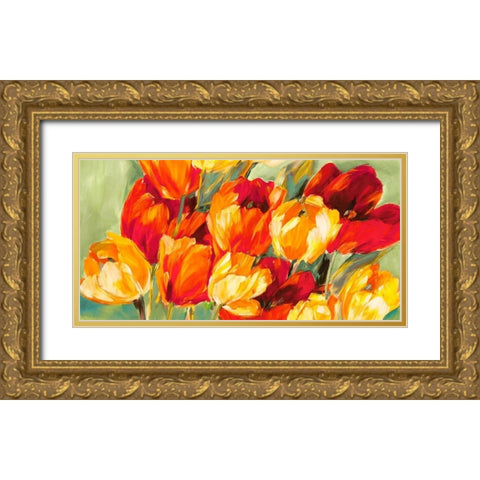 Field of Tulips Gold Ornate Wood Framed Art Print with Double Matting by Stone, Jim