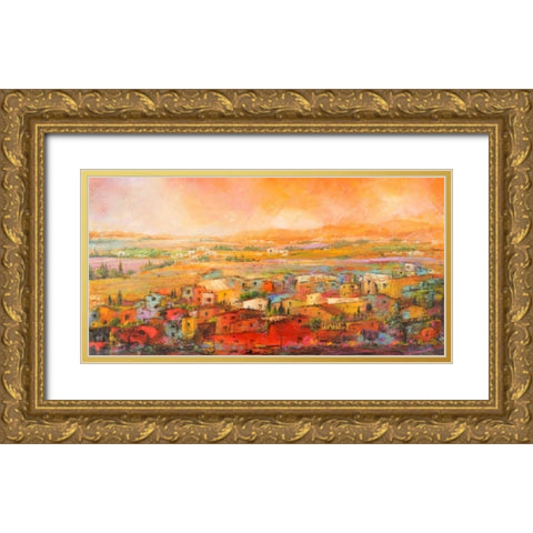 Villaggio delle colline Gold Ornate Wood Framed Art Print with Double Matting by Marzari, Tebo