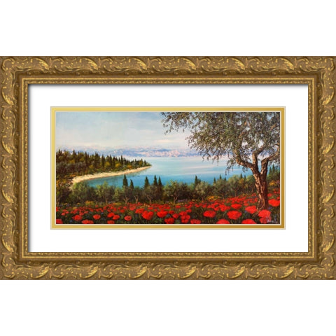 Papaveri sulla baia Gold Ornate Wood Framed Art Print with Double Matting by Marzari, Tebo