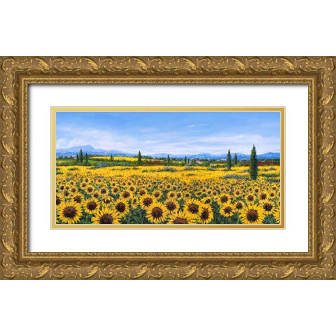 Girasoli Gold Ornate Wood Framed Art Print with Double Matting by Marzari, Tebo
