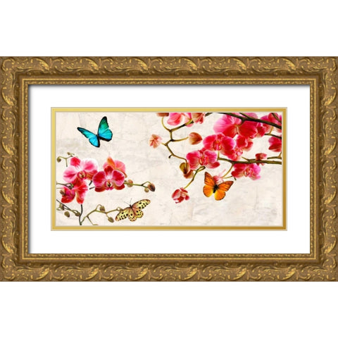 Orchids and Butterflies Gold Ornate Wood Framed Art Print with Double Matting by Rizzardi, Teo