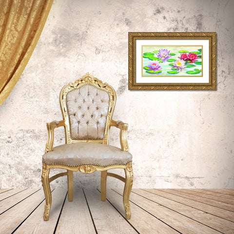 Nympheas Gold Ornate Wood Framed Art Print with Double Matting by Rizzardi, Teo