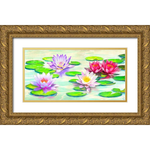 Nympheas Gold Ornate Wood Framed Art Print with Double Matting by Rizzardi, Teo