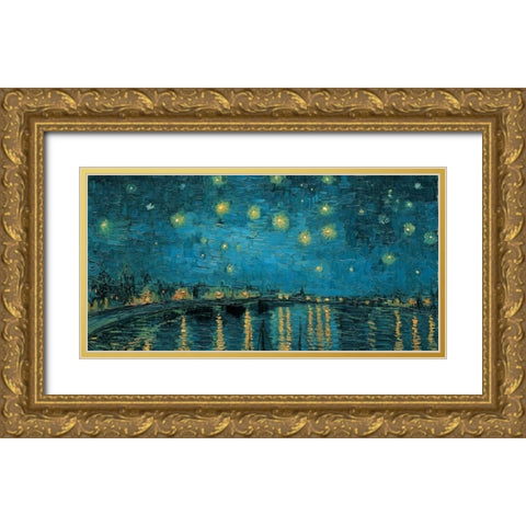 The Starry Night Gold Ornate Wood Framed Art Print with Double Matting by Van Gogh, Vincent